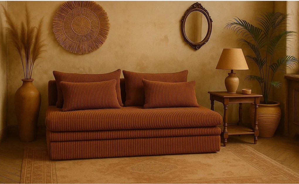 Sofa z funkcją spania i pojemnikiem NELIA, tkanina Poso, Musztardowy