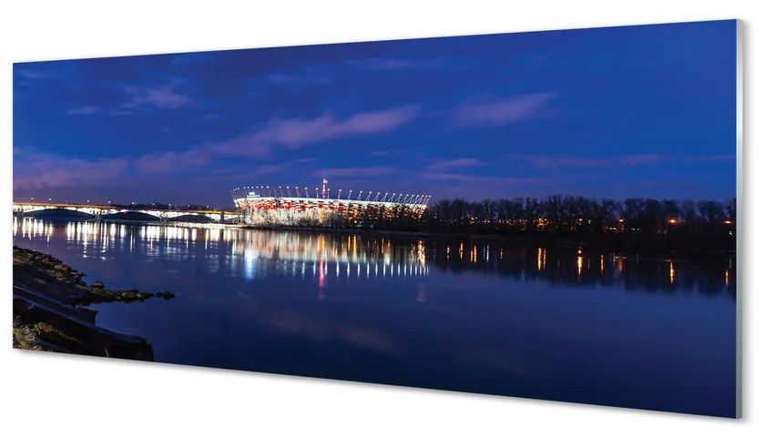 Obraz na szkle Warszawa Rzeka most noc stadion