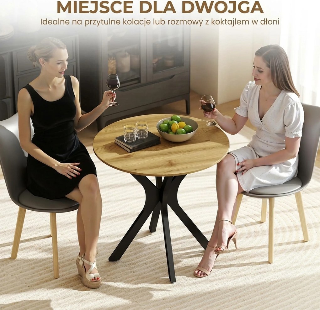 HOMCOM Stół do jadalni Stół kuchenny Okrągły stół, Nowoczesny design, 78 cm x 78 cm x 75 cm, Naturalne drewno