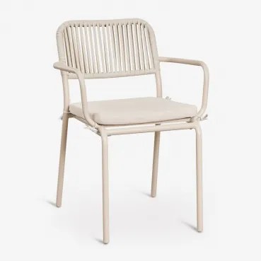 Krzesło Ogrodowe Sztaplowane Z Podłokietnikami Z Plecionej Liny Arhiza Kremowa Tapioca - Sklum