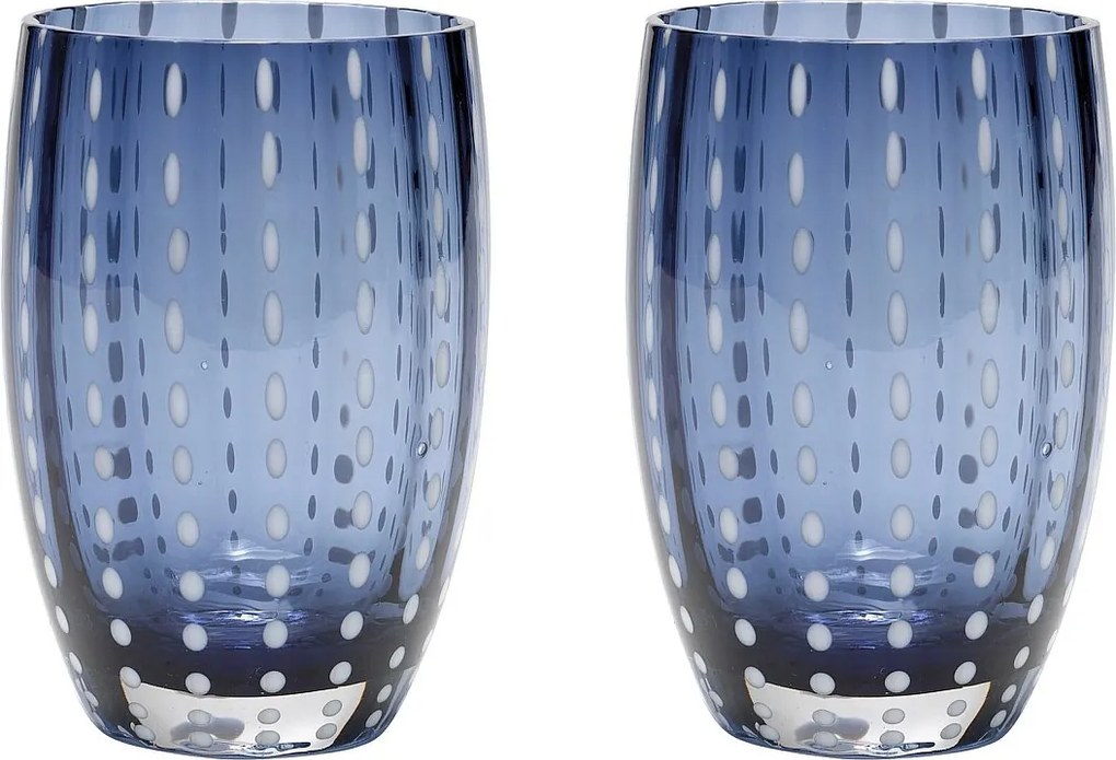 Zafferano Perle Blue and Grey zestaw 2 szklanek dmuchane szkło, 32 cl, ręcznie robione