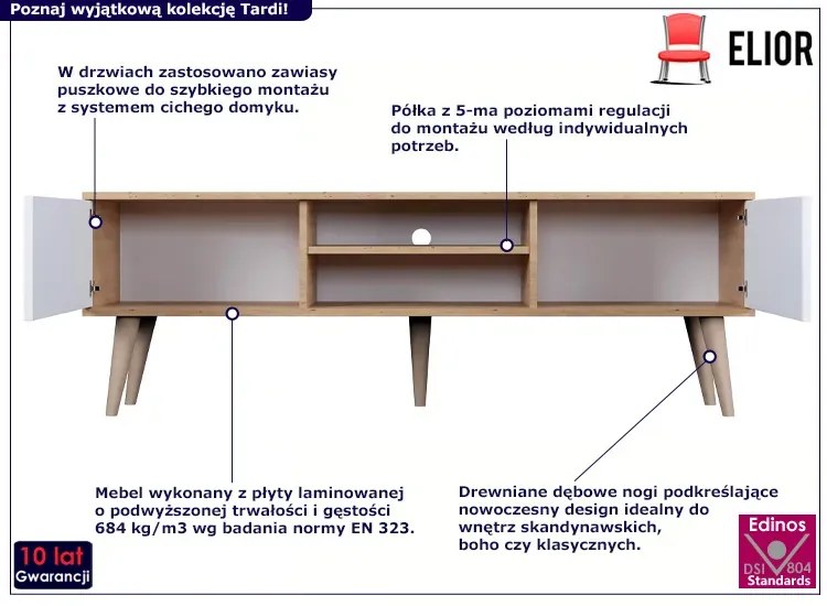 Skandynawska szafka pod telewizor dąb artisan + biały - Dubby 5X 160 cm