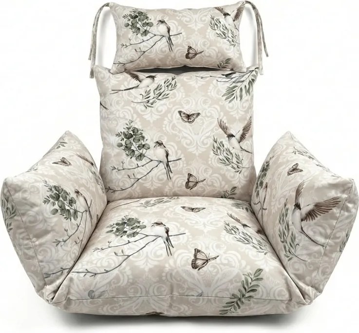 Czarne wiszące krzesło KOKON bez stojaka, beżowa poduszka