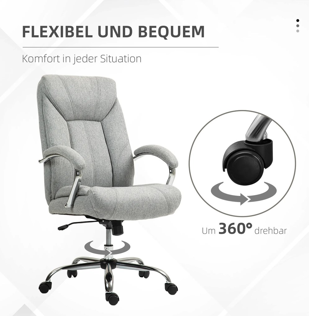 Vinsetto Ergonomiczne Krzesło Biurowe z Wysokim Oparciem, Oddychająca Tkanina, Regulowana Wysokość, Szare
