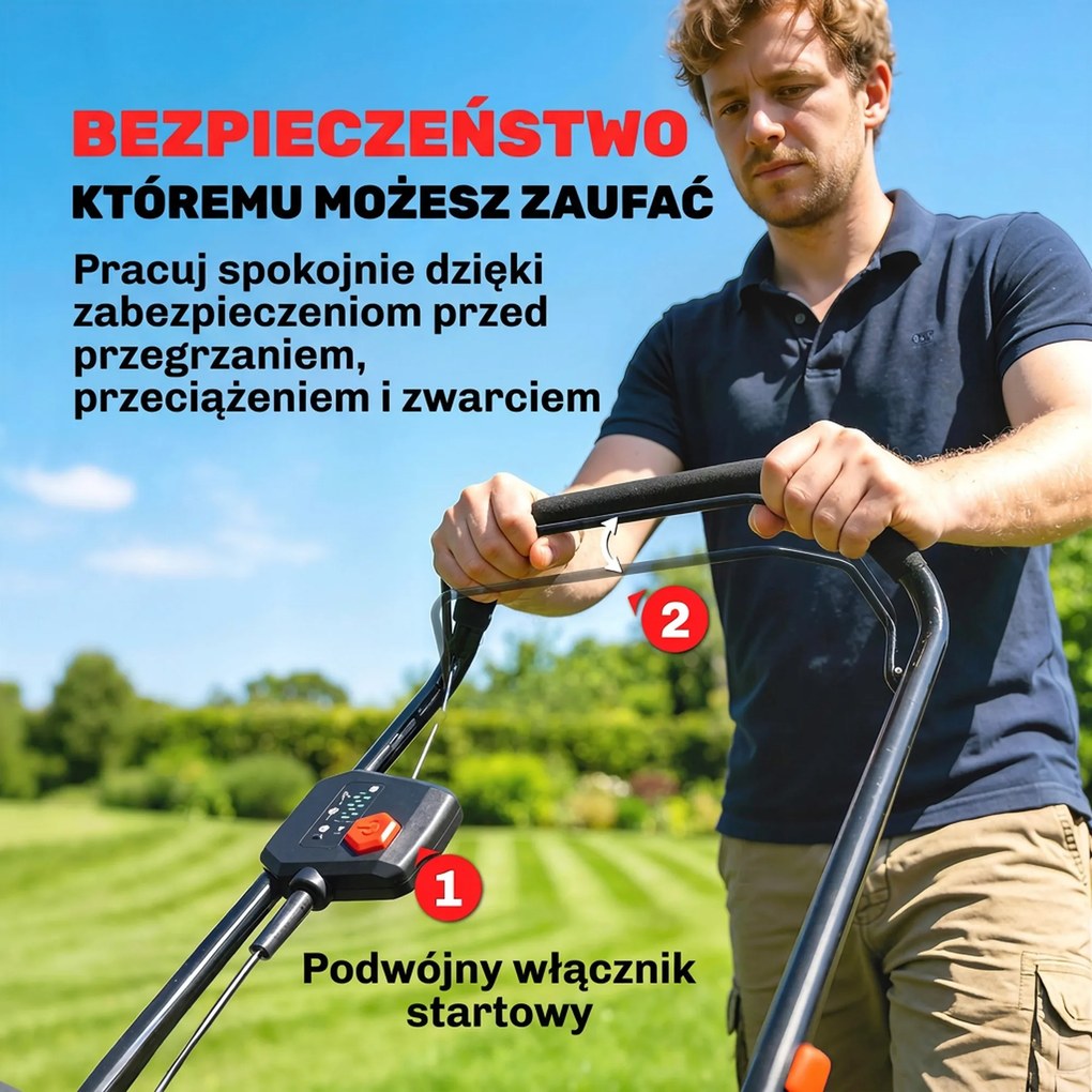 Outsunny Elektryczna Kosiarka 800 W z szerokością cięcia 40 cm, pojemnik na trawę 45 l, wskaźnik akumulatora, ochrona przed przeciążeniem, 7 wysokości cięcia | Aosom PL