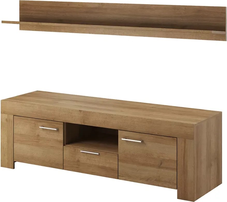 Szafka RTV Seel + półka wisząca 155 cm dąb riviera nowoczesny zestaw do salonu