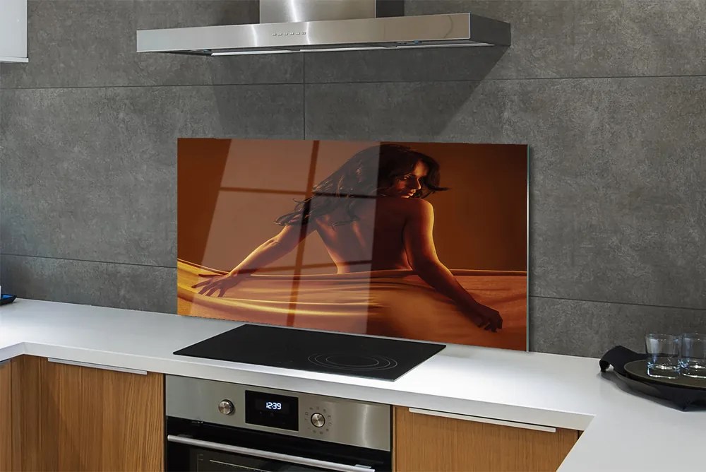 Panel szklany do Kuchni Kobieta Owinięta Materiałem