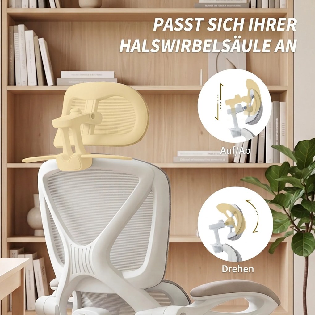 HOMCOM Fotel biurowy, ergonomiczne krzesło biurowe z podnóżkiem, funkcją kołysania, podłokietnikami, siatka, szary | Aosom PL