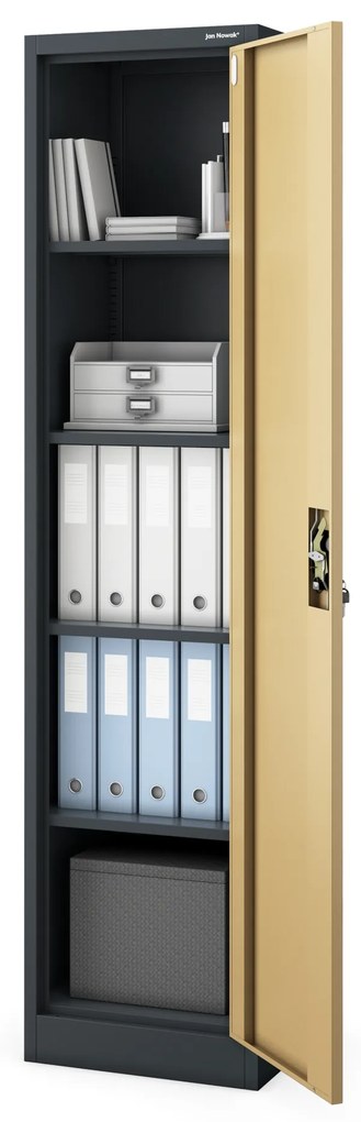 Biurowa szafa metalowa ALEX, 450 x 1850 x 400 mm, Eco Design: antracytowa/ orzech