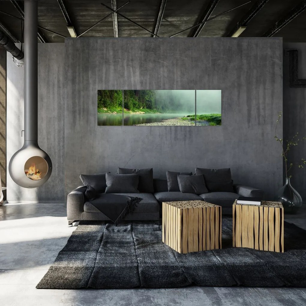Obraz - rzeka przy lesie (170x50 cm)