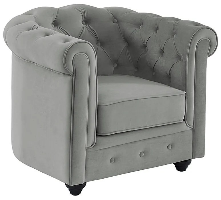 Fotel CHESTERFIELD - Jasnoszary welur