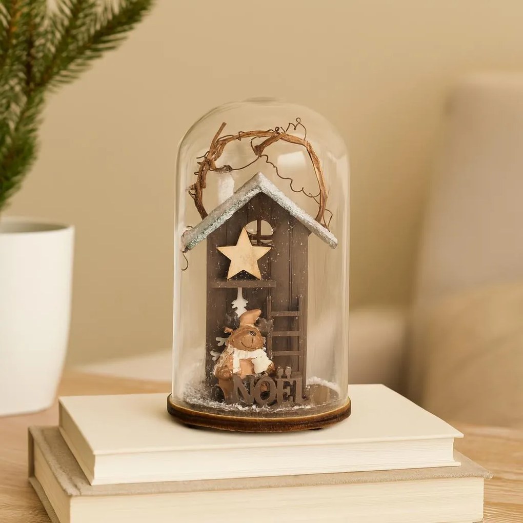 Kopuła szklana z ozdobą drewnianą, 12,5 cm