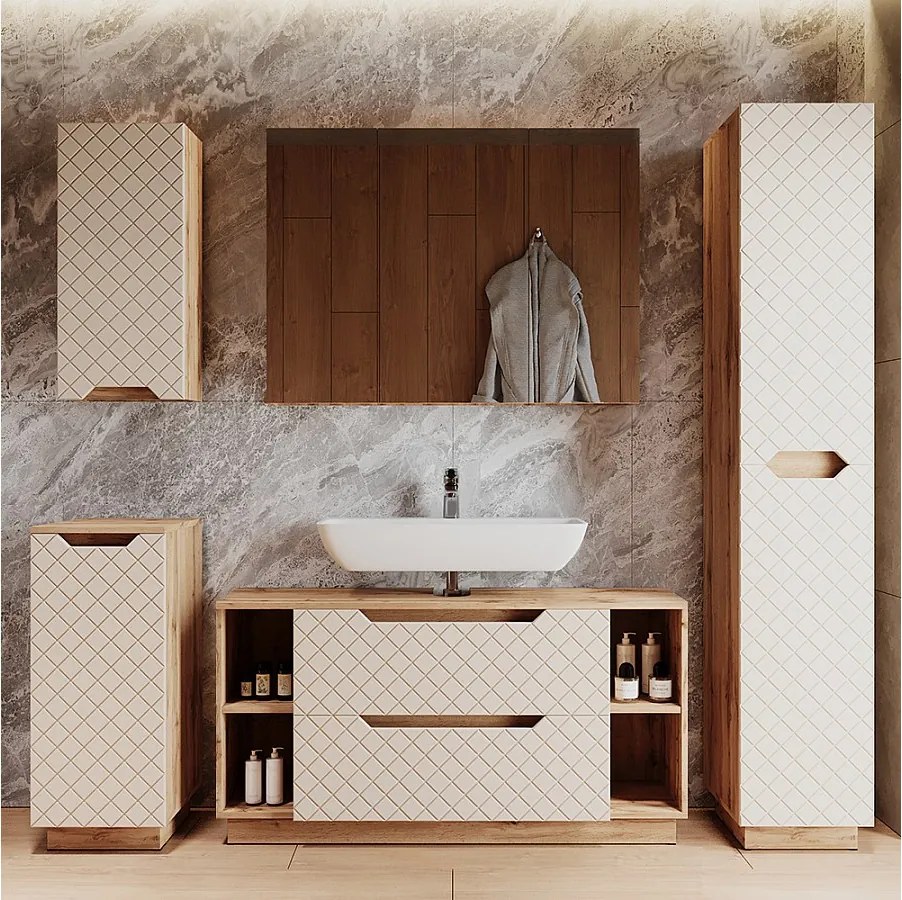 Zestaw mebli łazienkowych dąb/kaszmir ze strukturą płytek 119.2x35x62.5 lotta