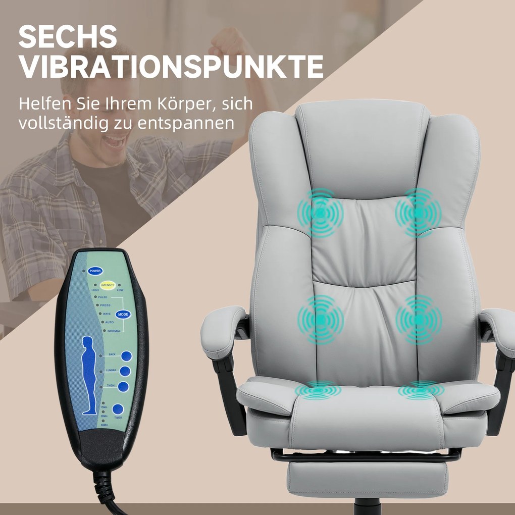 Vinsetto Obrotowy fotel biurowy z podnóżkiem, funkcją masażu, obszyty skórą ekologiczną, 68,5x68,5x113-121cm