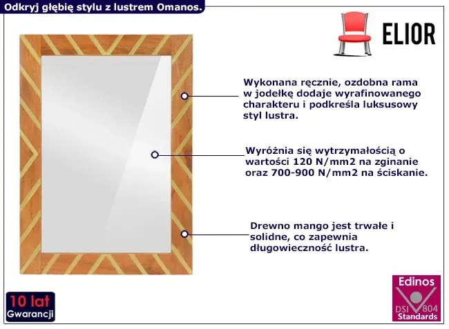 Brązowe lustro w ramie w stylu retro Fiwa 3X