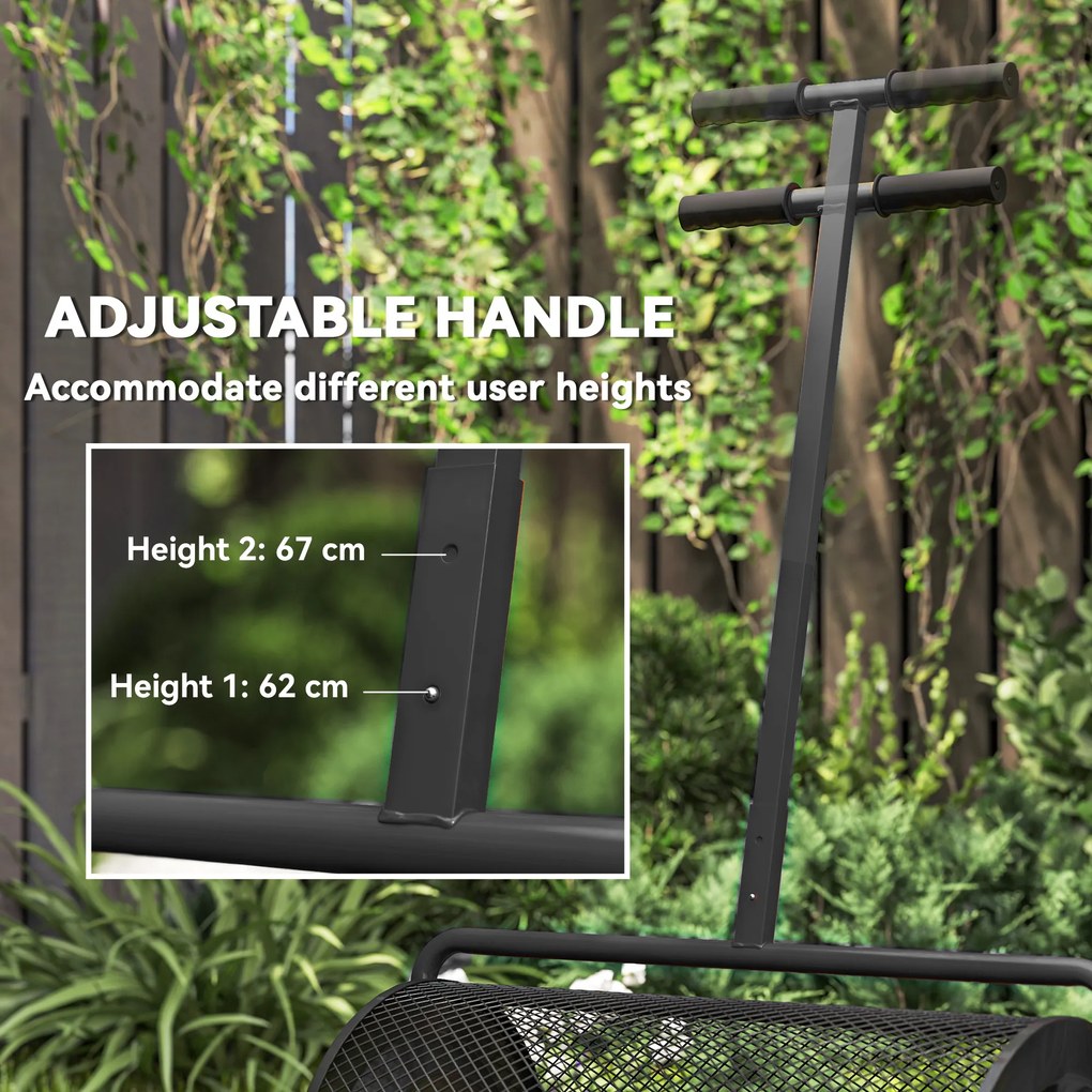 Rozsiewacz Kompostu Outsunny 75L 61x40 cm, Metalowy z T-Uchwytem, Siatkowy, Czarny