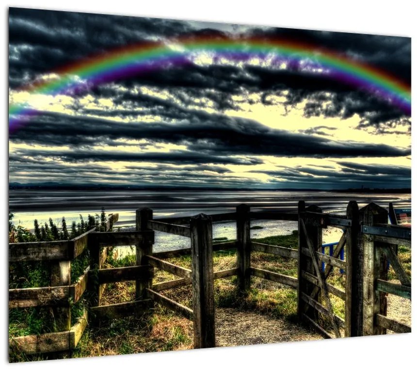 Obraz na szkle - tęcza nad morzem (70x50 cm)