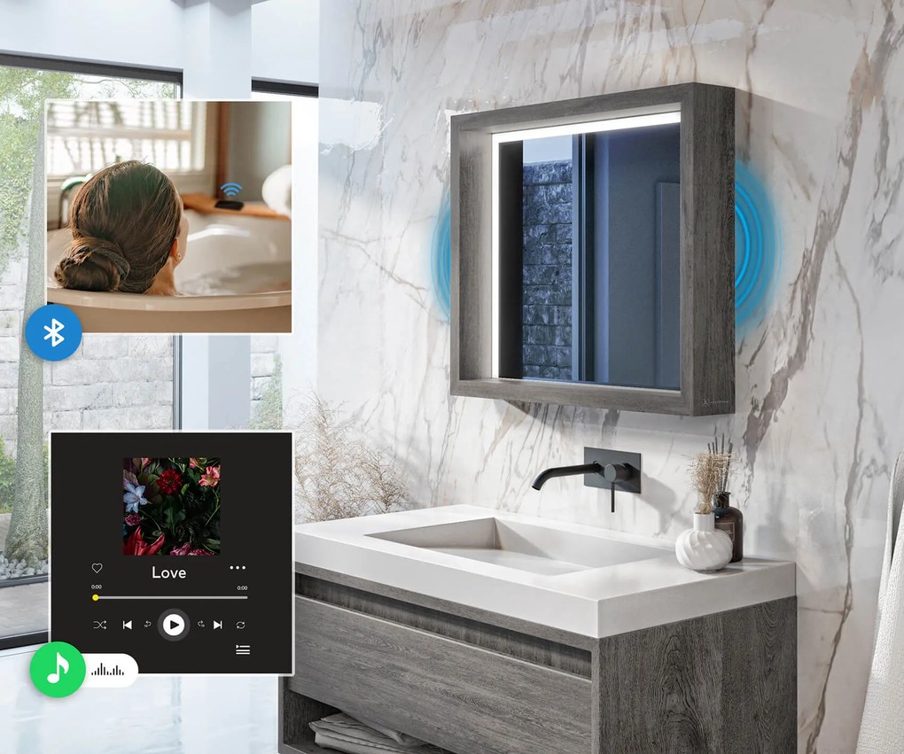 Lustro łazienkowe LED z ramą WoodenFrame w kolorze Dąb Oslo