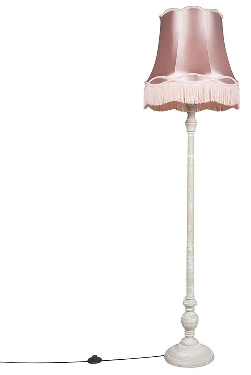 Klasyczna lampa podłogowa szara klosz Granny różowy 45cm - Classico Retro Oswietlenie wewnetrzne