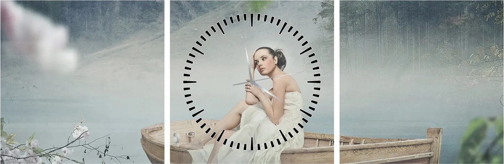 Obraz - Kobieta na łodzi (z zegarem) (90x30 cm)