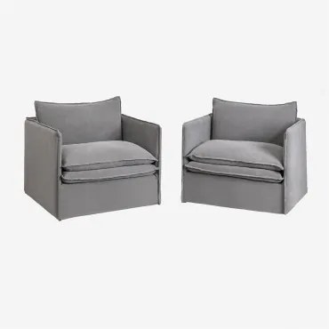 Zestaw 2 Foteli Grace Z Lnu I Bawełny Tkaniny Dark Grey - Sklum
