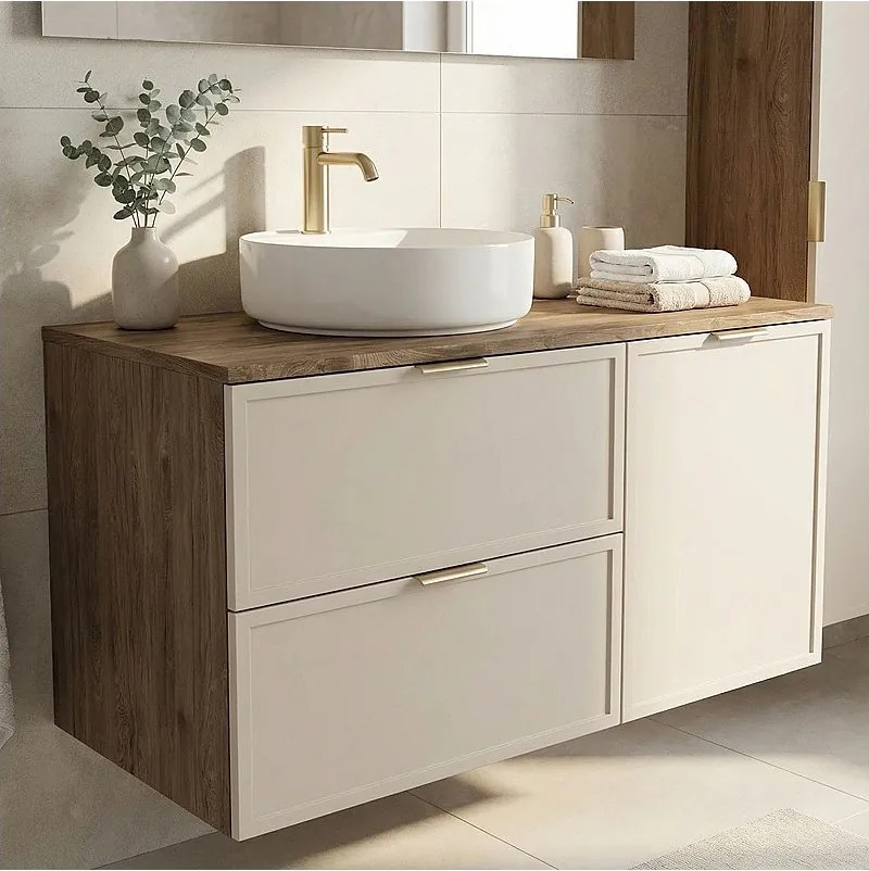 Szafka pod Umywalkę z Koszem na Pranie 100cm Fronty Ramka Dąb Orzech / Kaszmir Roma