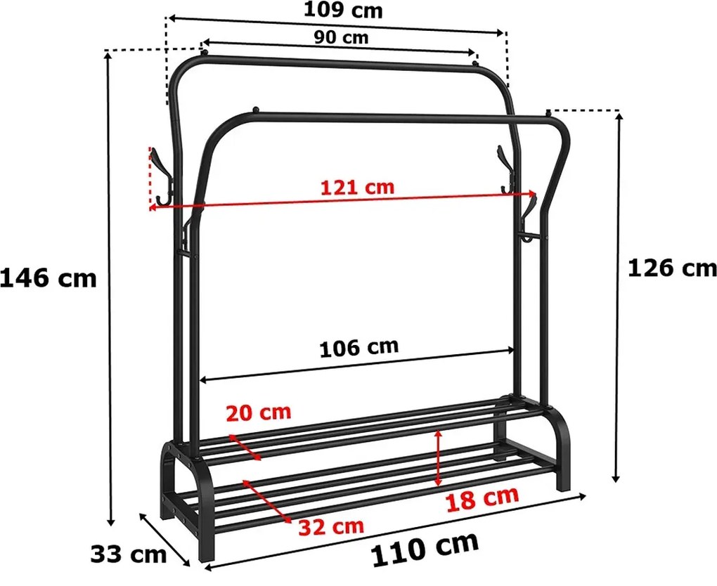 Wieszak czarny z półkami M6-G47