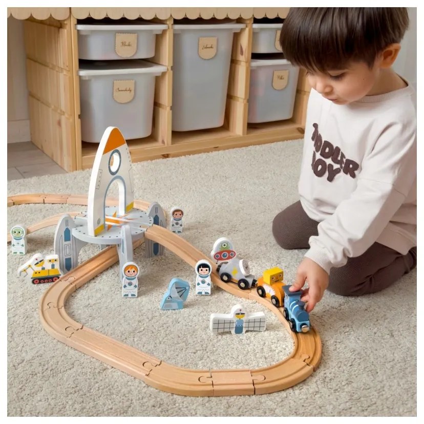 Tooky toy drewniana kolejka kosmiczna zestaw tory