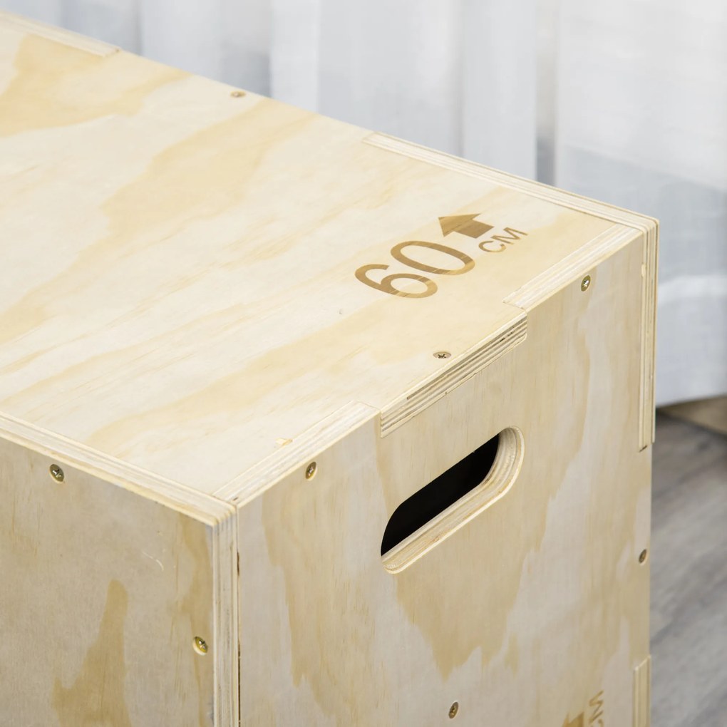 HOMCOM Plyo Box, skrzynia do skoków z drewna, platforma plyometryczna z uchwytem do domu, 45 x 40 x 60 cm, naturalne drewno