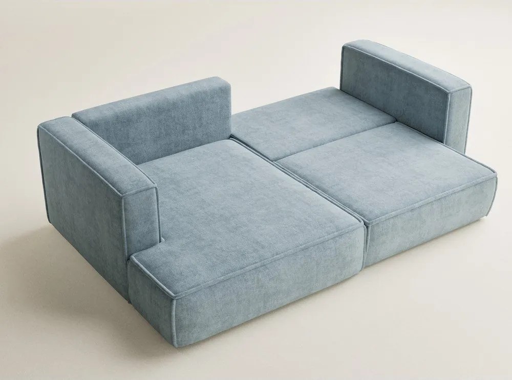 Jasnoniebieski rozkładany/ze schowkiem narożnik z tkaniny szenilowej (lewostronny/z szezlongiem) Velto – Maison de Rêve