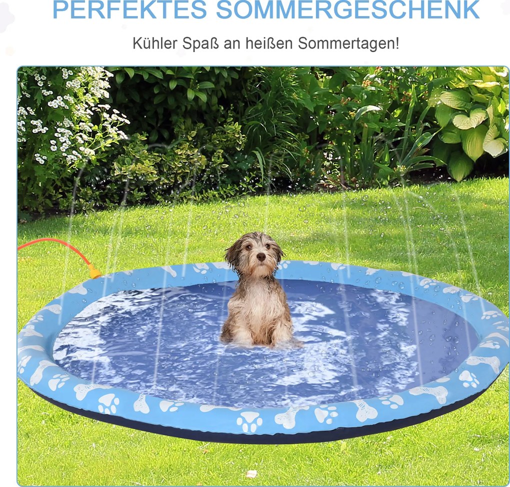 PawHut Mata do zabawy dla psów 150cm Splash Sprinkler Pad Antypoślizgowa Zewnętrzna zabawka wodna PVC Niebieska | Aosom PL