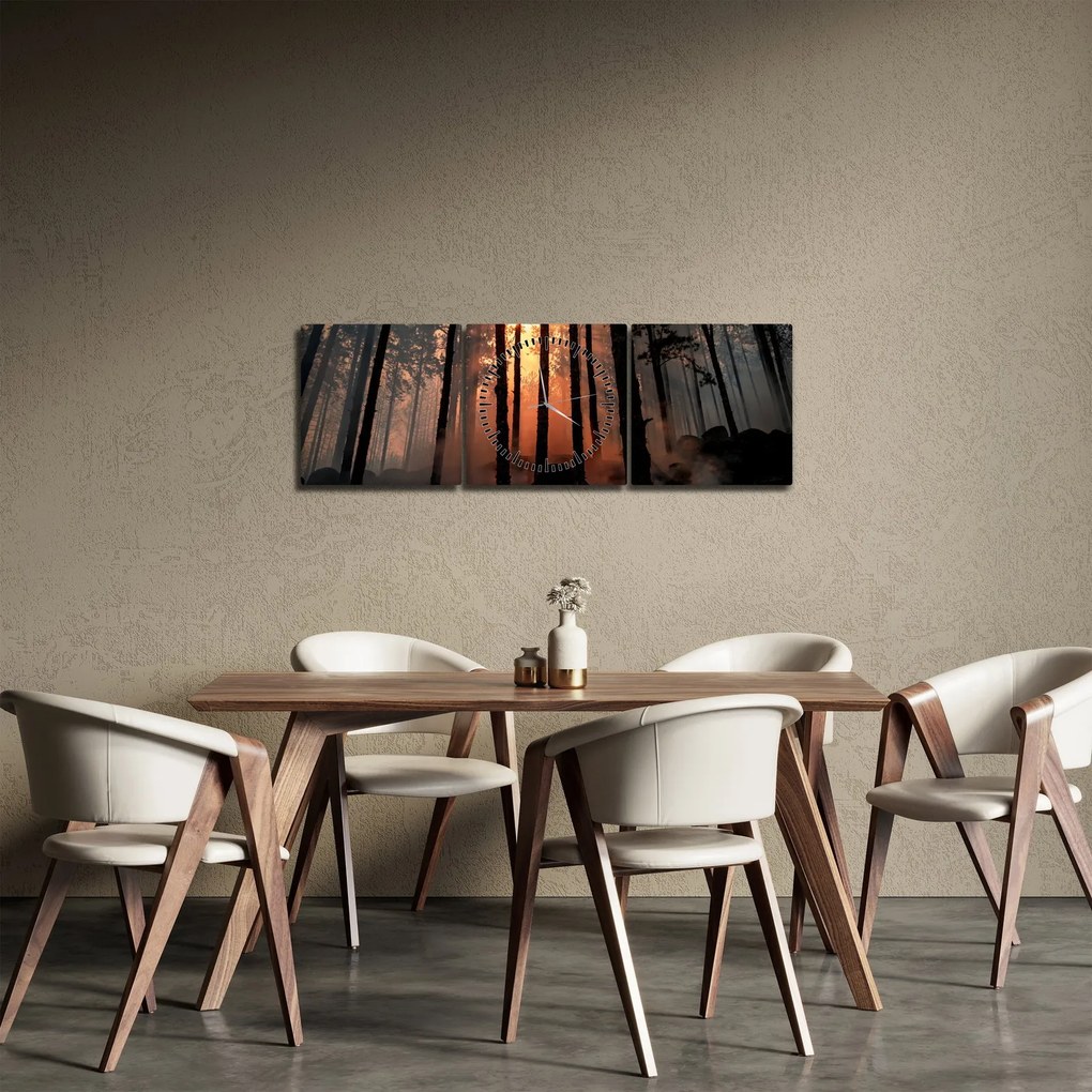 Obraz ciemnego lasu (z zegarem) (90x30 cm)