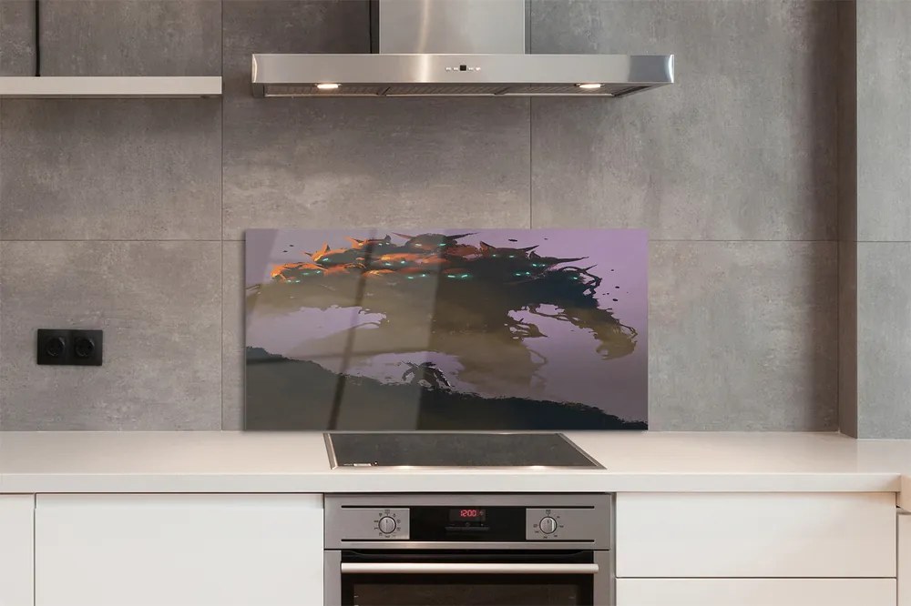 Panel szklany do Kuchni Mroczna Postać o Wielu Głowach