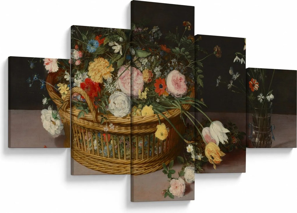 Obraz - Jan Brueghel the Elder, Flowers in a Basket and a Vase, reprodukcje (125x70 cm)