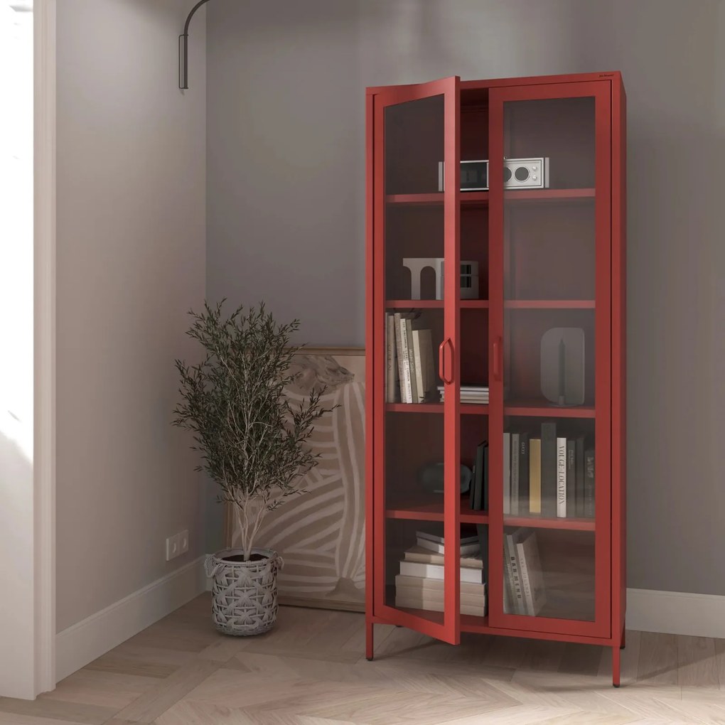 Metalowa witryna wysoka Modern Angelo czerwona