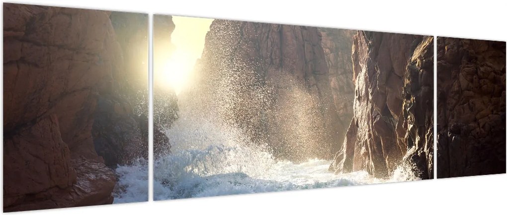 Obraz - Skały i fale oceanu (170x50 cm)