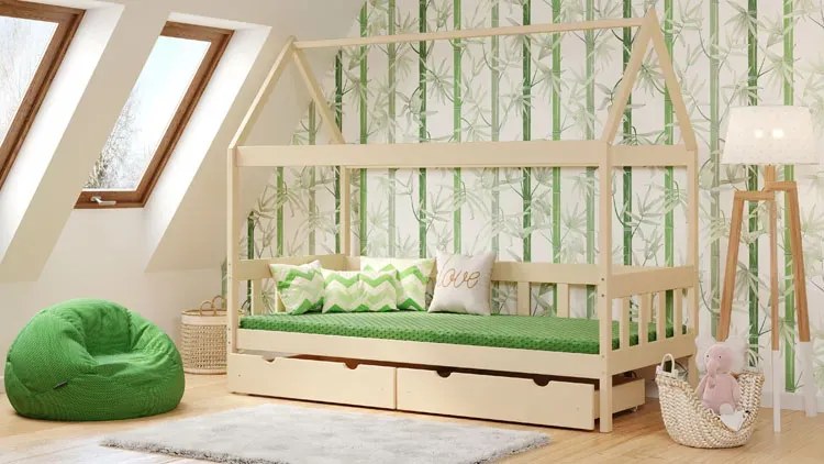 Łóżko dziecięce w kształcie domku z szufladą, wanilia L6-G93