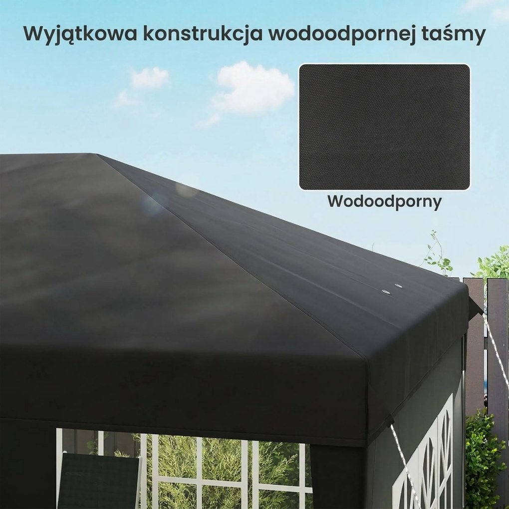 Outsunny Pawilon 3x6m wodoodporny składany z 4 ścianami, okna, UV, torba, czarny | Aosom PL