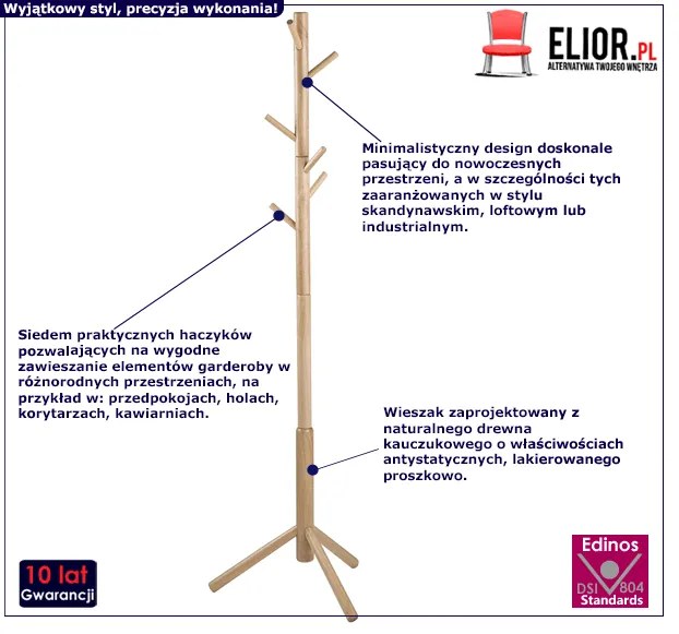 Skandynawski wieszak stojący Helmi - naturalny