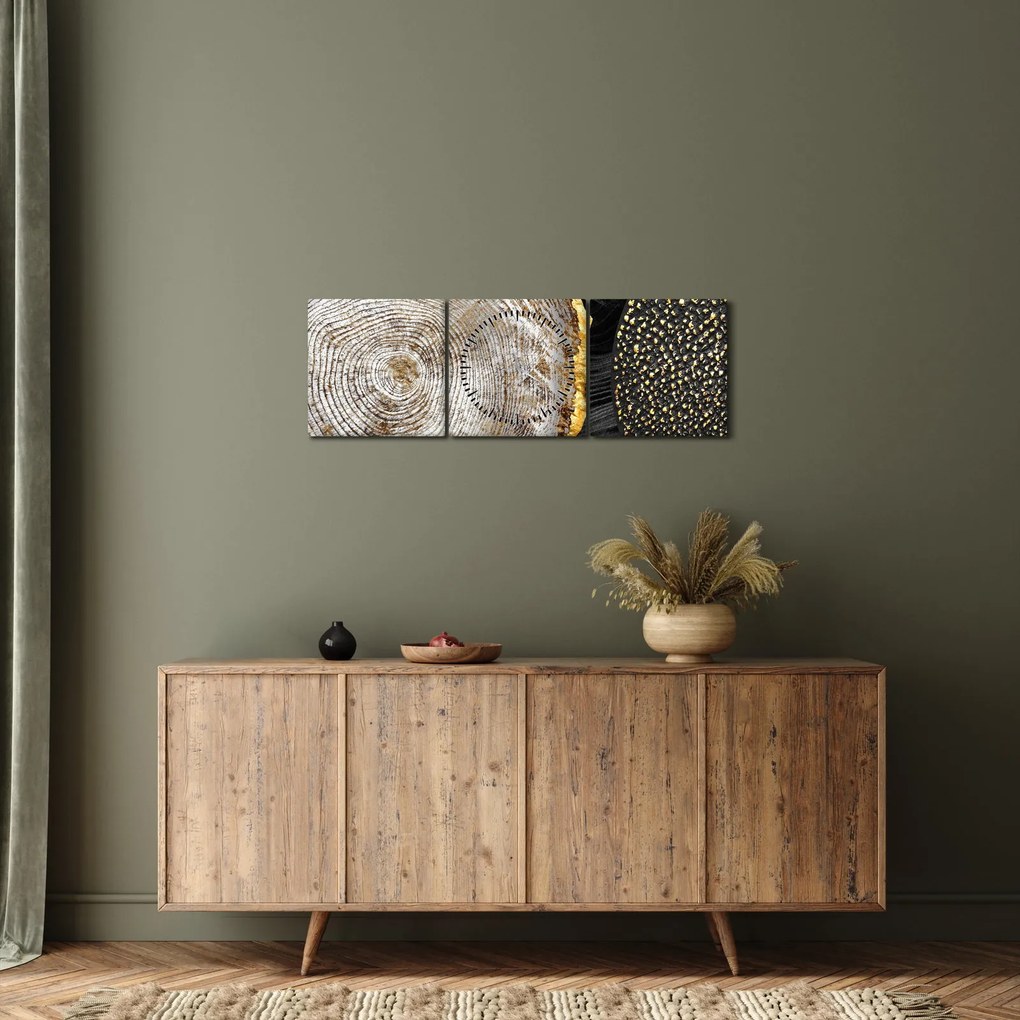 Obraz - Pień drzewa w kolażu 2 (z zegarem) (90x30 cm)