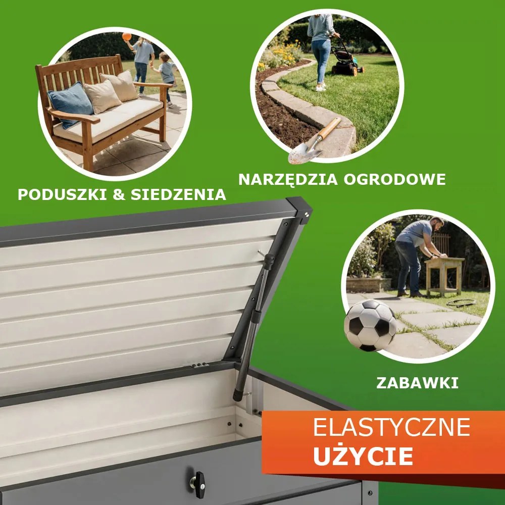 Metalowa skrzynia ogrodowa METALBOX, 385L, 120×62×63cm, antracytowa Gardebruk