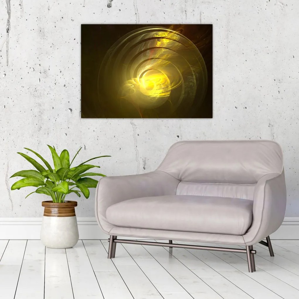 Obraz żółtej abstrakcyjnej spirali (70x50 cm)