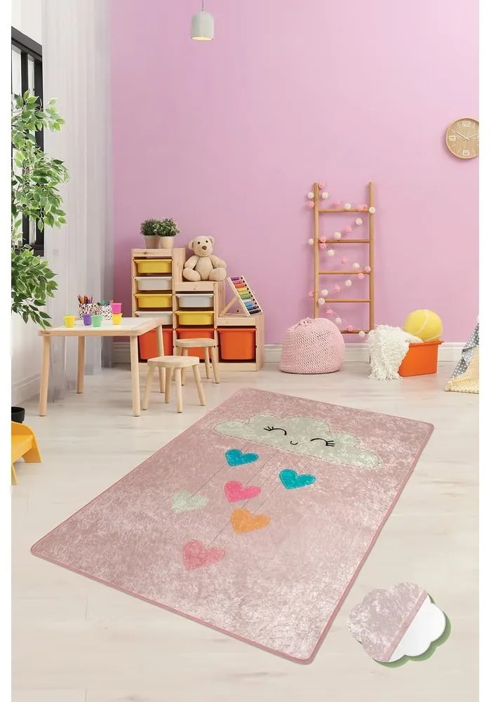 Różowy antypoślizgowy dywan dziecięcy Conceptum Hypnose Baby Cloud, 100x160 cm