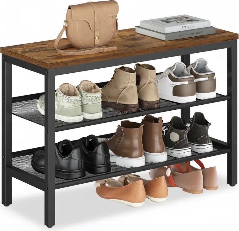 Szafka na buty TAYLOR z 2 półkami 75x50 cm, w kolorze rustykalnym brązowym