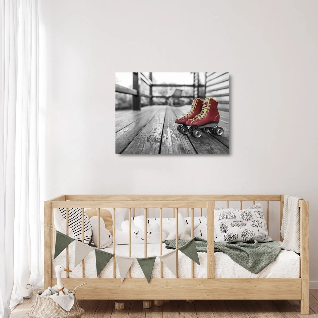 Obraz na szkle - czerwone stare wrotki (70x50 cm)