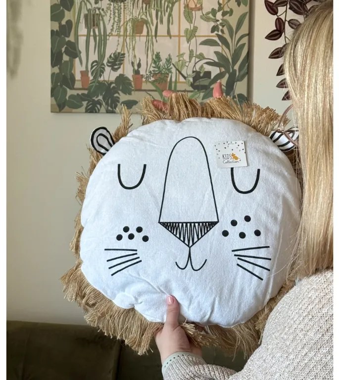 Okrągła poduszka dekoracyjna LION 40 cm, biała - więcej wariantów
