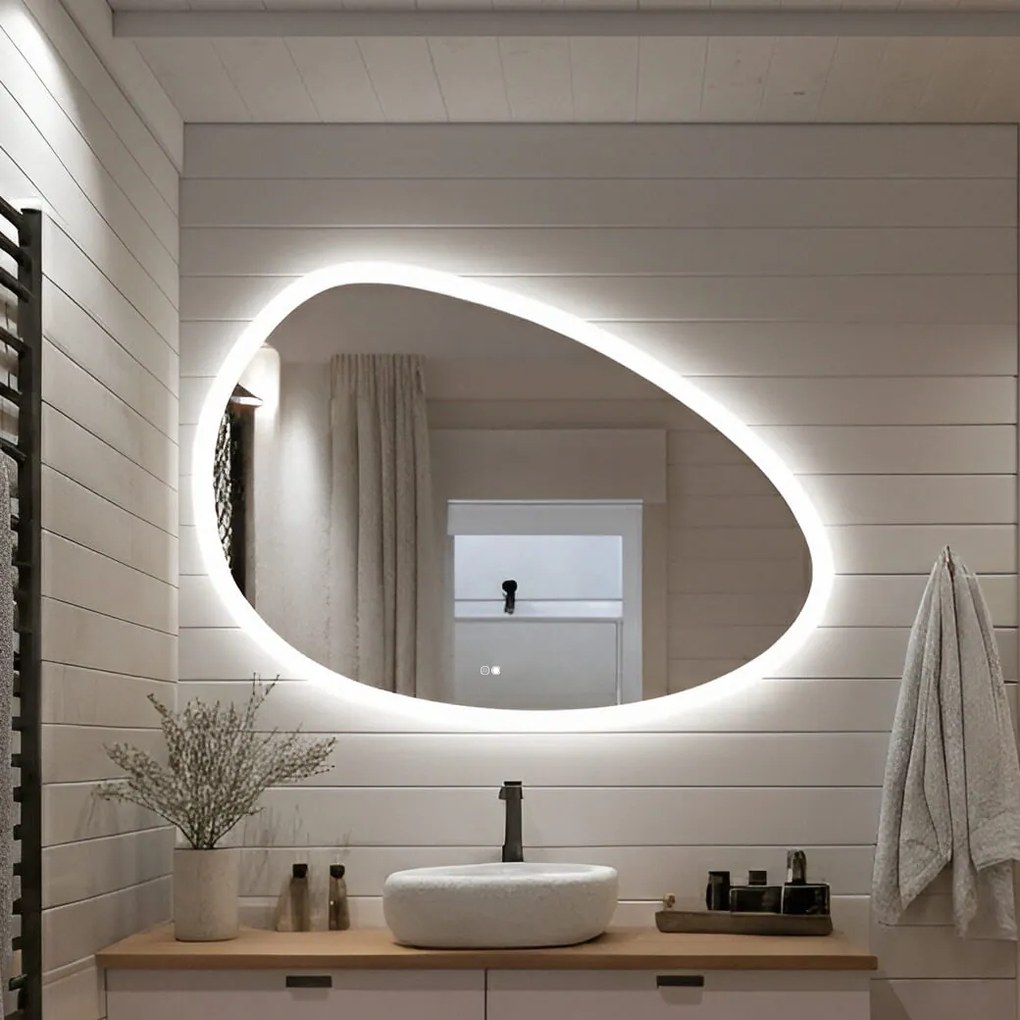 Lustro nieregularne z podświetleniem, 114×84 cm, Dual color, włącznik dotykowy, mata grzewcza