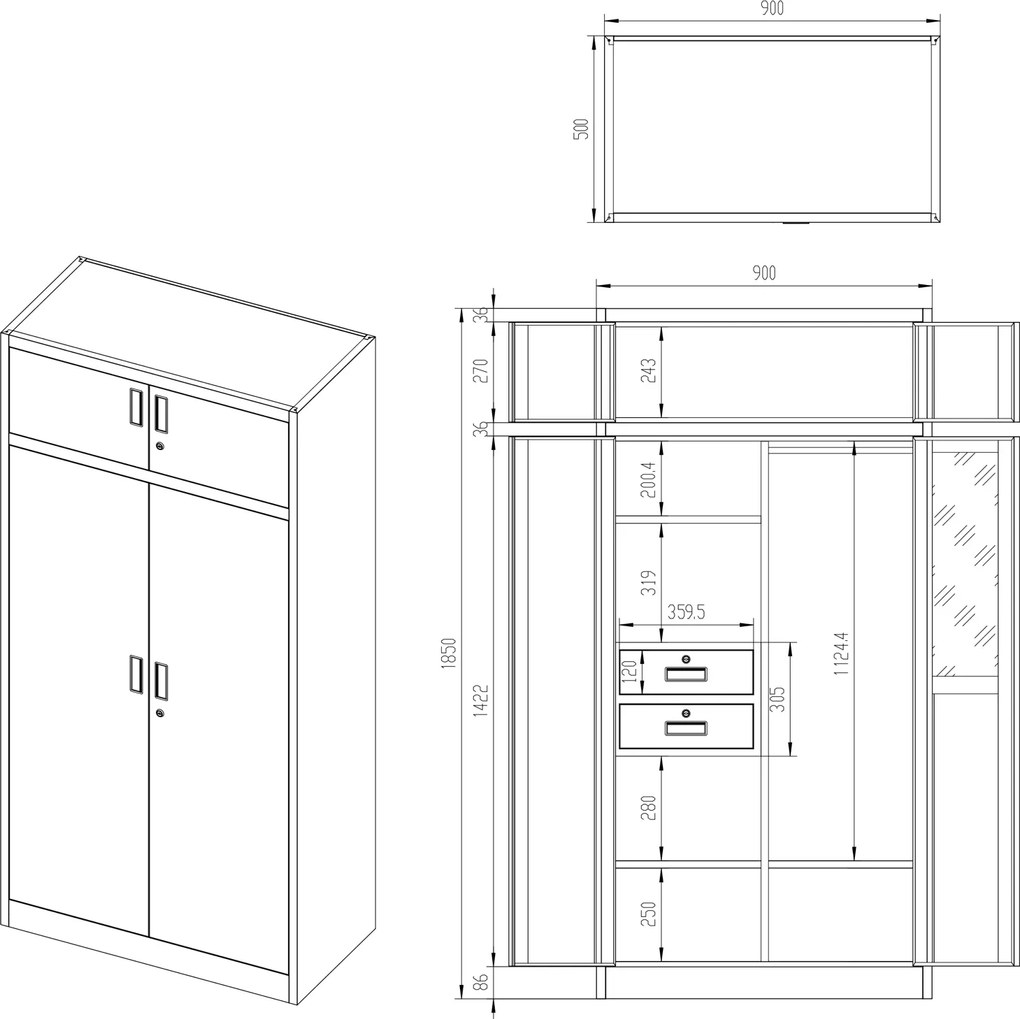Wielokomorowa szafa socjalna Borys 90x50x185 cm antracyt