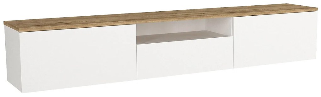 Podwieszana szafka RTV 3-drzwiowa z wnęką - Biała i naturalna - LOTULA