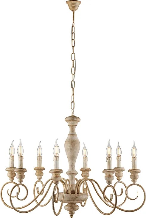 Żyrandol Cascina z drewna i żelaza w kolorze białym i gołębiej szarości, 8 świateł, 121 Ø82 BL265-8-BT